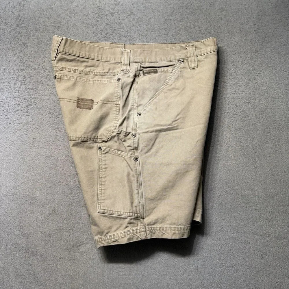 Columbia Mens 34 Carpenter Cargo Shorts Beige Canvas 9” Inseam Utility Hiking